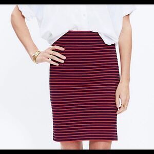 Madewell Striped Downtown Ponte Knit Pencil Skirt Size, red blue, small S